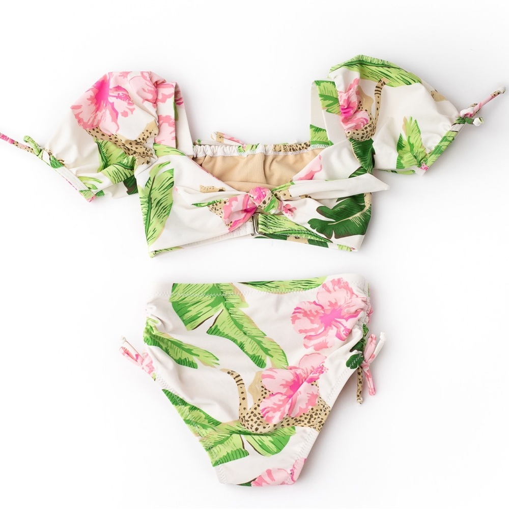 Botanical Leopard Girls Cinched High Waisted Bikini  SHADE CRITTERS sz 7